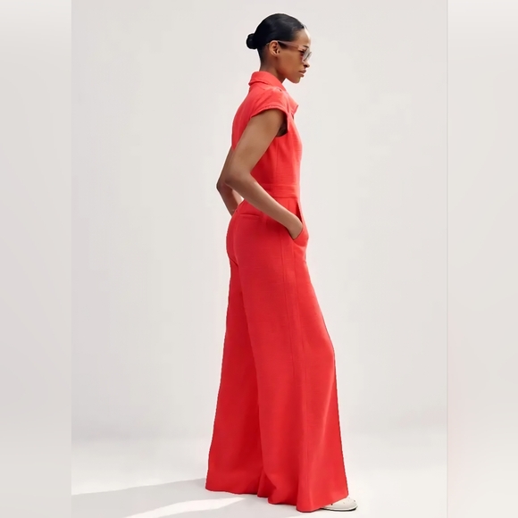 NWT ME+EM Textured Zip-Up Jumpsuit Tulip Red Size 2 - Picture 14 of 16